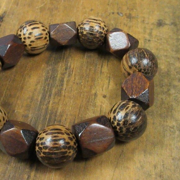 MERRISOTA JEWELRY Coconut Palm Tree Wood Stretch Bracelet Womens Size 6 1/2" NEW - Picture 2 of 6